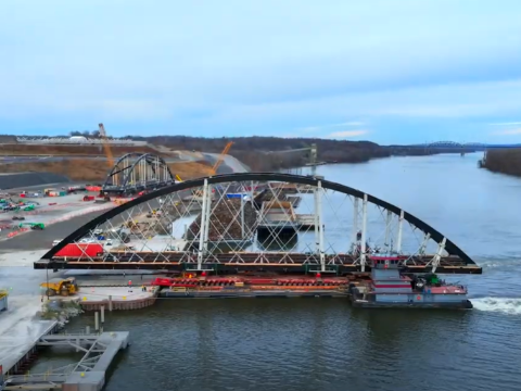 Portal North Bridge Arch Floats Down Hudson River