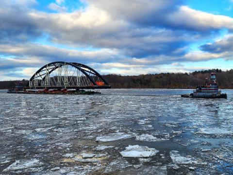 Part of Rail Bridge Drifts Down Hudson River