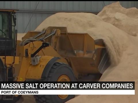 Trucks line up for salt at Port of Coeymans