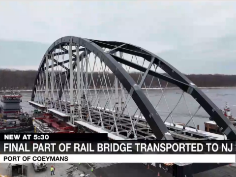 Giant Commuter Rail Bridge Being Moved at Port of Coeymans